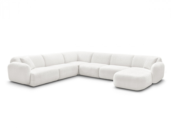 Canapé panoramique fixe modulable ANDA avec 1 mrdn, 3 chfs 1 place sans accoudoir, 1 chf 1 place avec accoudoir, 1 petit angle
