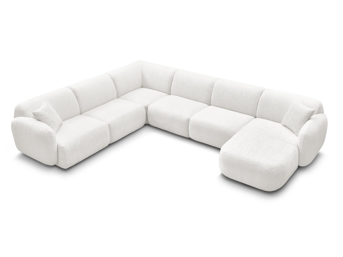 Canapé panoramique fixe modulable ANDA avec 1 mrdn, 3 chfs 1 place sans accoudoir, 1 chf 1 place avec accoudoir, 1 petit angle