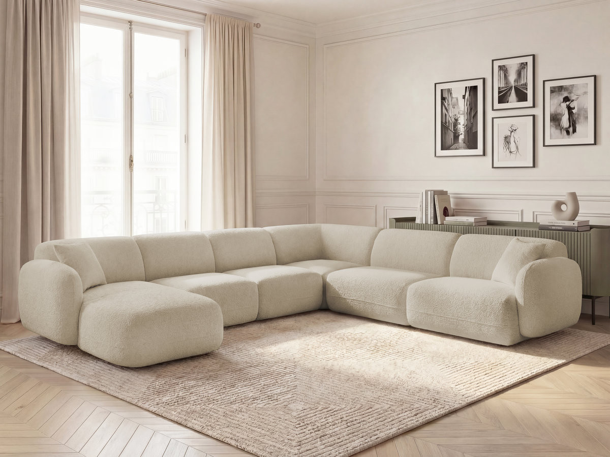 Canapé panoramique fixe modulable ANDA avec 1 méridienne, 2 chauffeuses et 1 petit angle