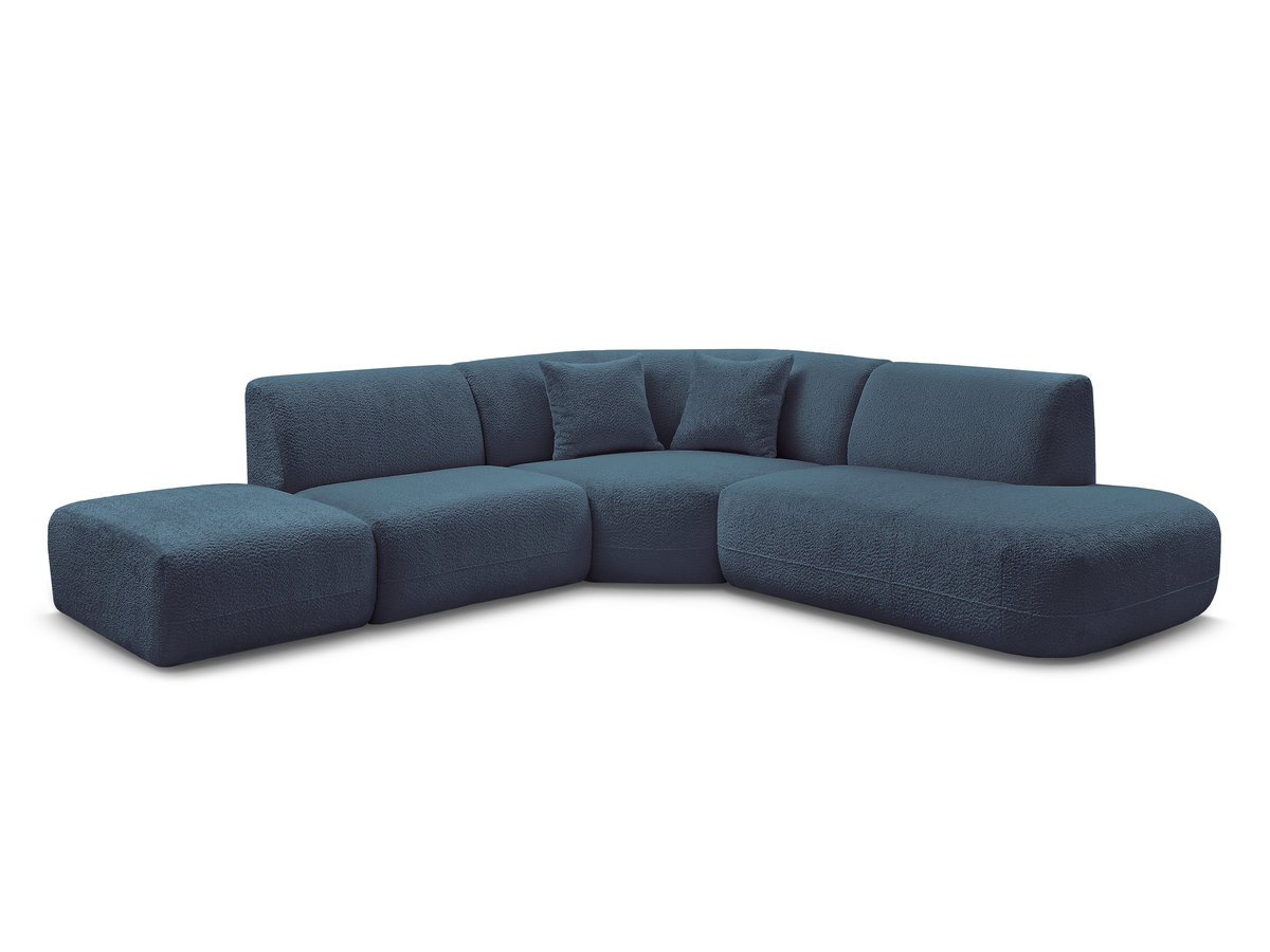 canapé d'angle l fixe modulable anda tissu chenille de couleur bleu clair