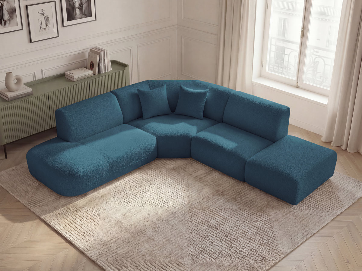 Canapé d'angle L modulable ANDA chenille bleu clair — vue 5
