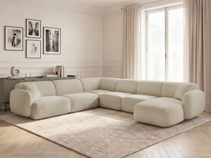 Canapé panoramique fixe modulable ANDA avec 1 méridienne, 2 chauffeuses et 1 petit angle