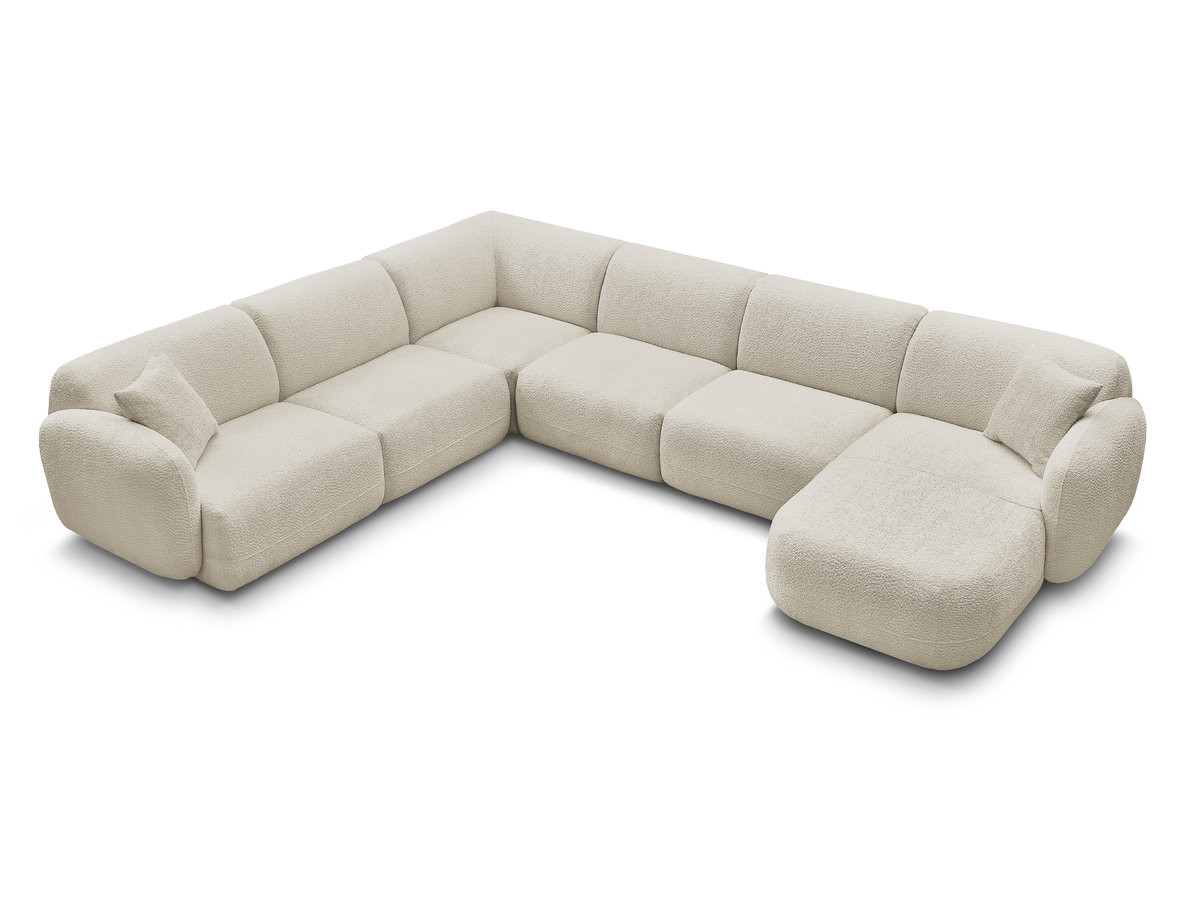 Canapé panoramique fixe modulable ANDA avec 1 mrdn, 3 chfs 1 place sans accoudoir, 1 chf 1 place avec accoudoir, 1 petit angle