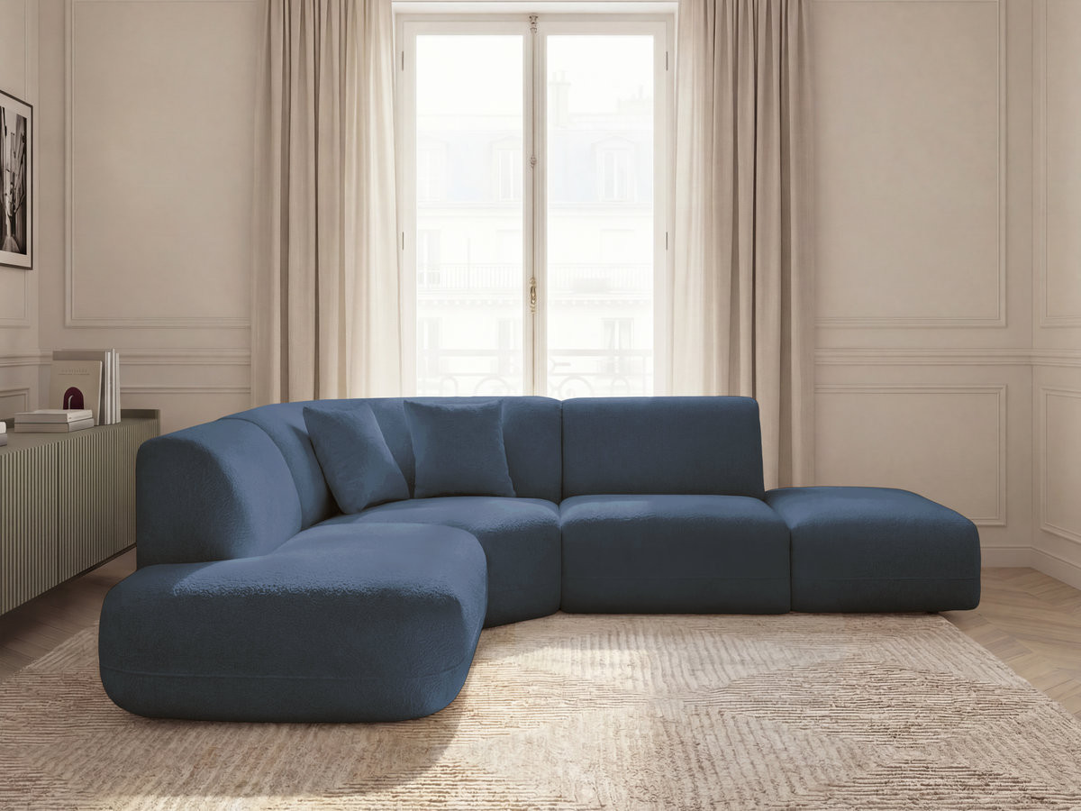 Canapé d'angle L modulable ANDA chenille bleu foncé — vue 4