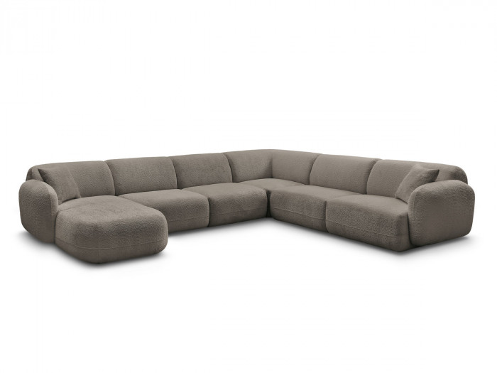 Canapé panoramique fixe modulable ANDA avec 1 mrdn, 3 chfs 1 place sans accoudoir, 1 chf 1 place avec accoudoir, 1 petit angle