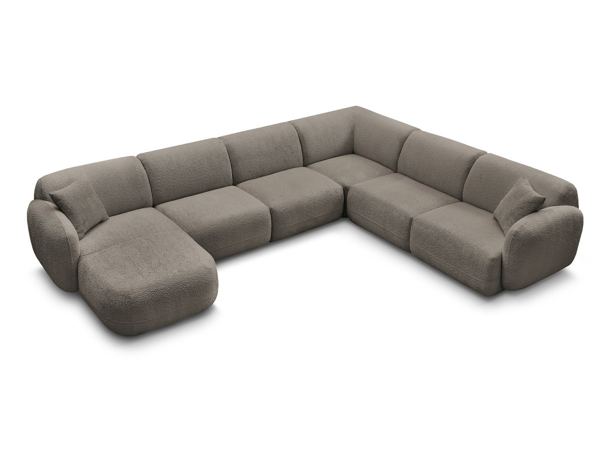 Canapé panoramique fixe modulable ANDA avec 1 mrdn, 3 chfs 1 place sans accoudoir, 1 chf 1 place avec accoudoir, 1 petit angle