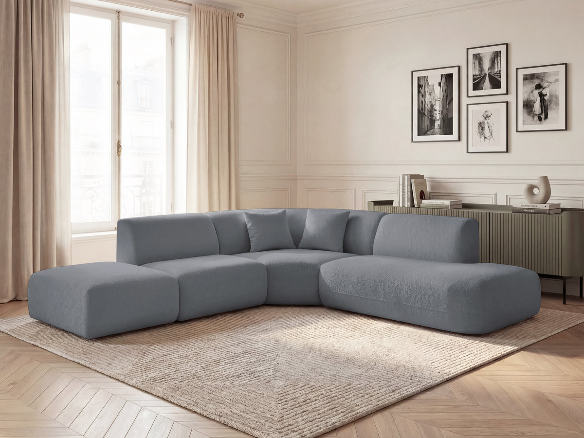 Canapé d'angle L fixe modulable ANDA tissu chenille gris  angle droit BOBOCHIC 6 places