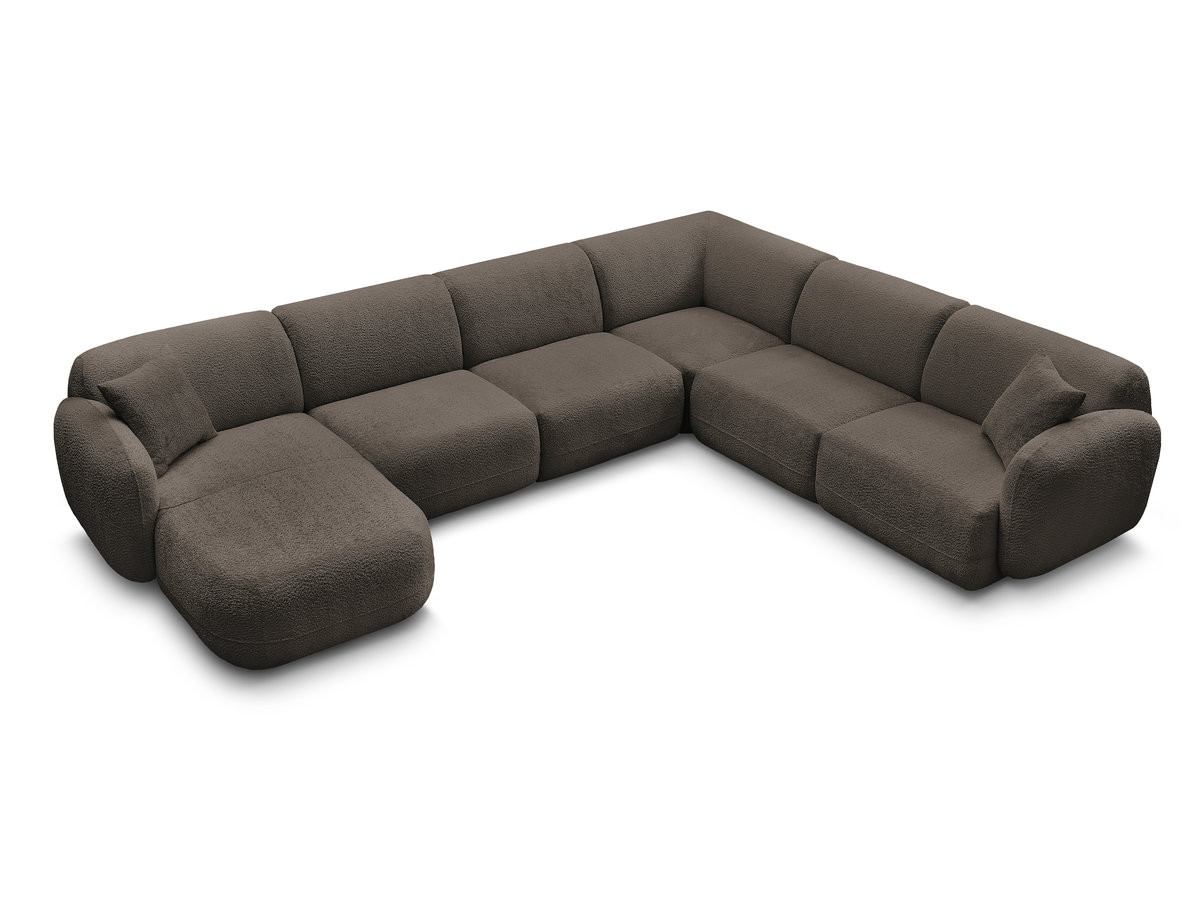 Canapé panoramique fixe modulable ANDA avec 1 mrdn, 3 chfs 1 place sans accoudoir, 1 chf 1 place avec accoudoir, 1 petit angle