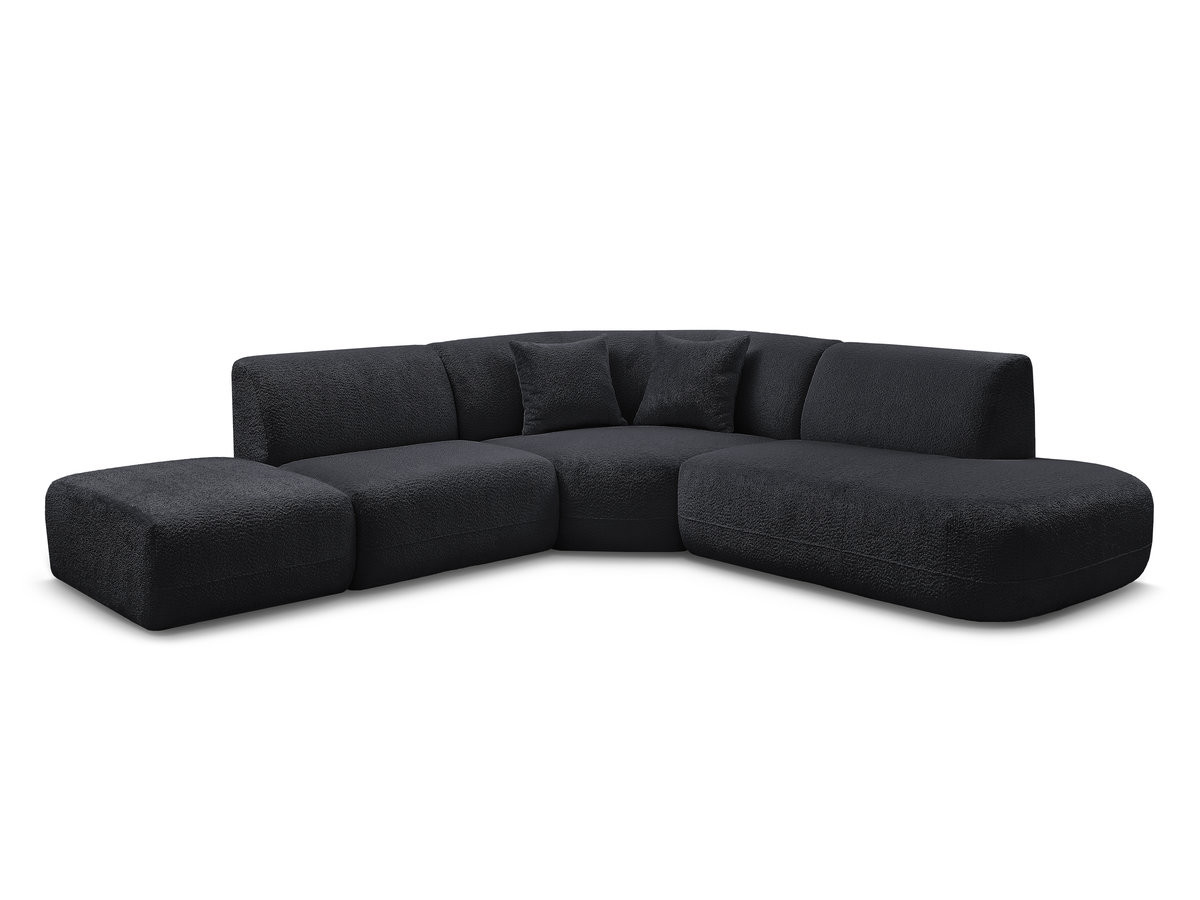 canapé d'angle l fixe modulable anda tissu chenille de couleur noir