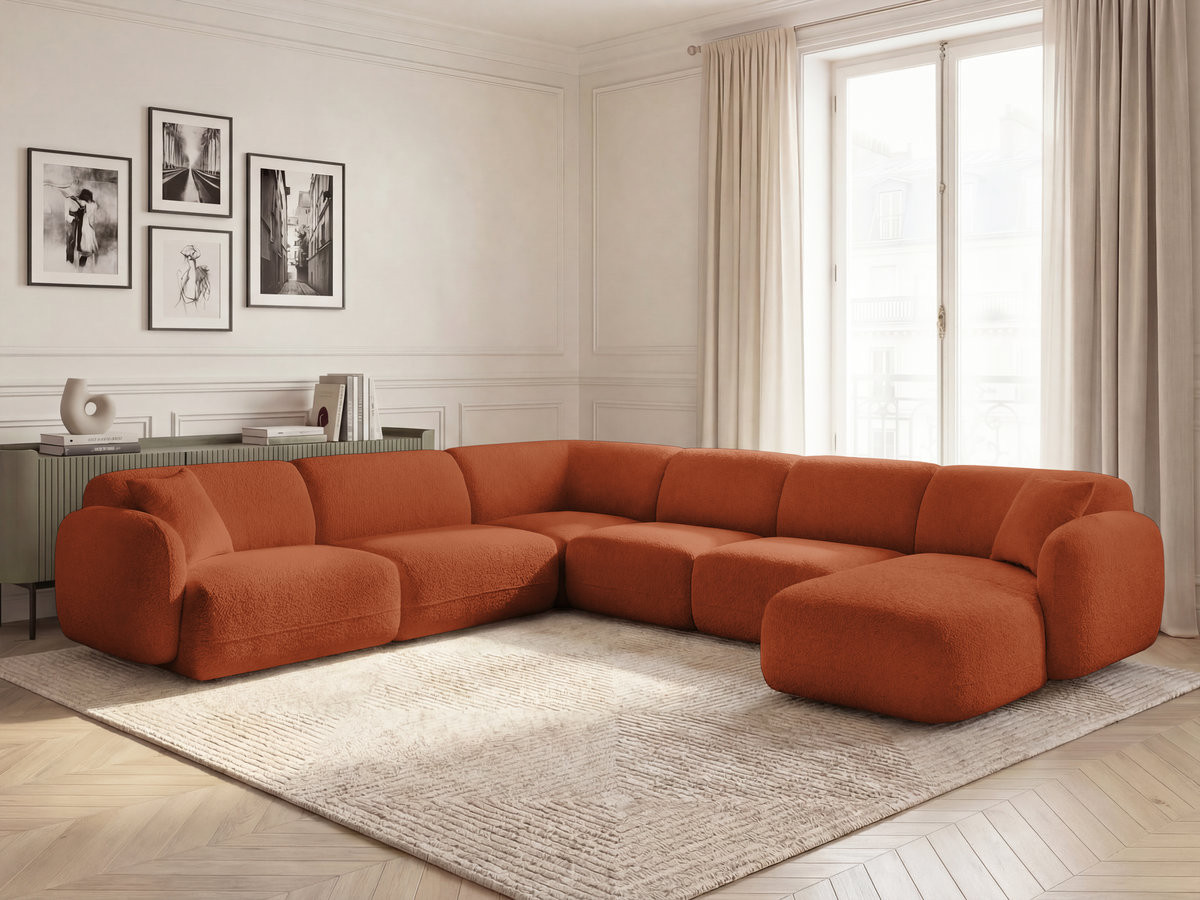 Canapé panoramique fixe modulable ANDA avec 1 méridienne, 2 chauffeuses et 1 petit angle