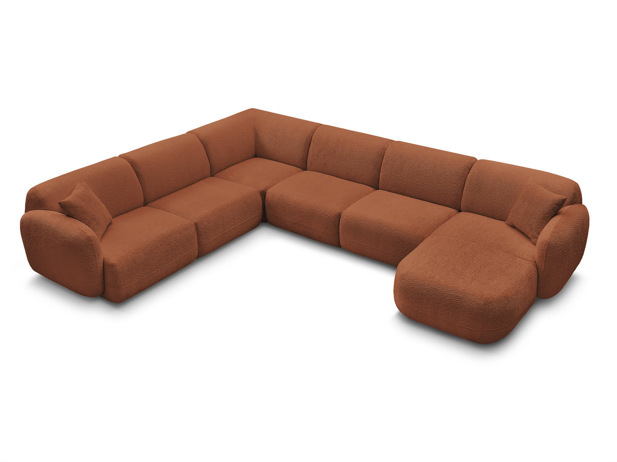 Canapé panoramique fixe modulable ANDA avec 1 mrdn, 3 chfs 1 place sans accoudoir, 1 chf 1 place avec accoudoir, 1 petit angle