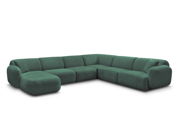 Canapé panoramique fixe modulable ANDA avec 1 mrdn, 3 chfs 1 place sans accoudoir, 1 chf 1 place avec accoudoir, 1 petit angle