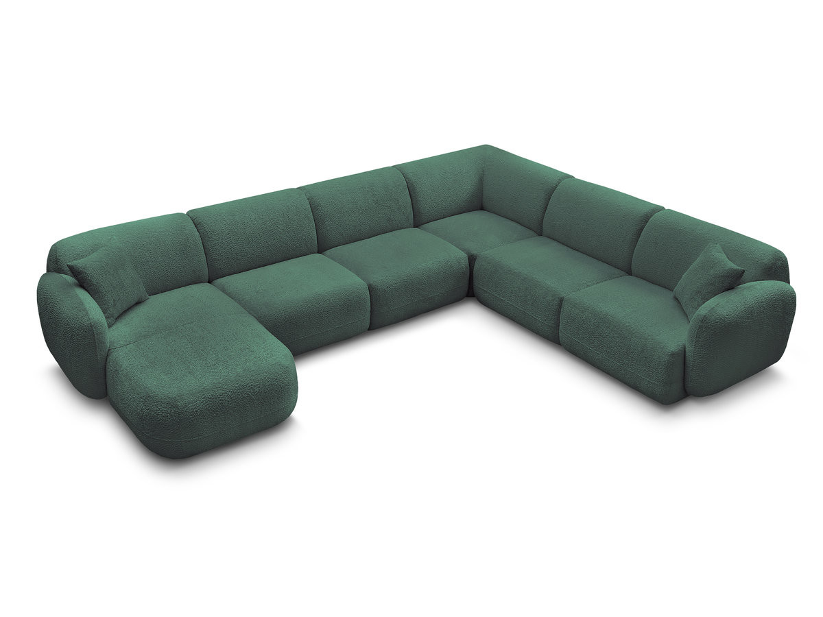 Canapé panoramique fixe modulable ANDA avec 1 mrdn, 3 chfs 1 place sans accoudoir, 1 chf 1 place avec accoudoir, 1 petit angle