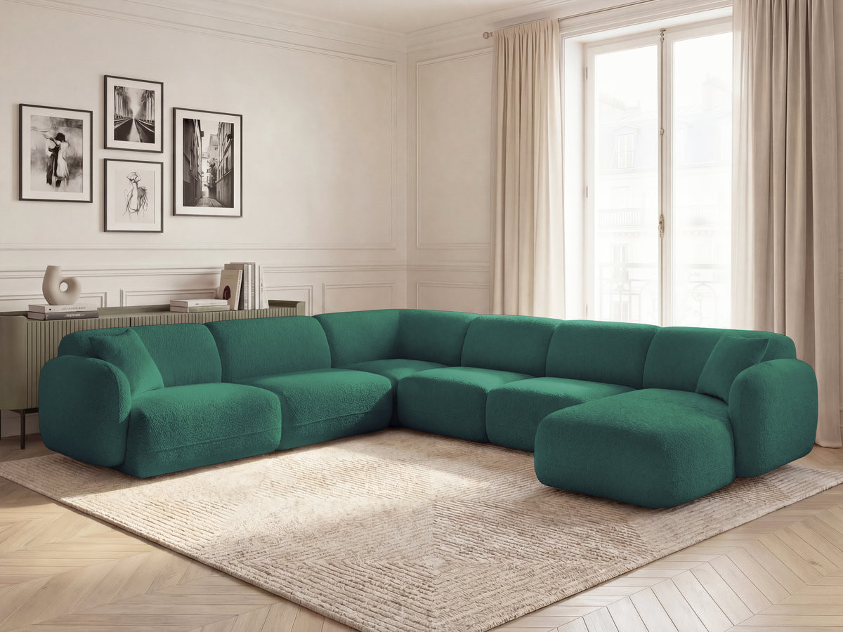 Canapé panoramique fixe modulable ANDA avec 1 méridienne, 2 chauffeuses et 1 petit angle