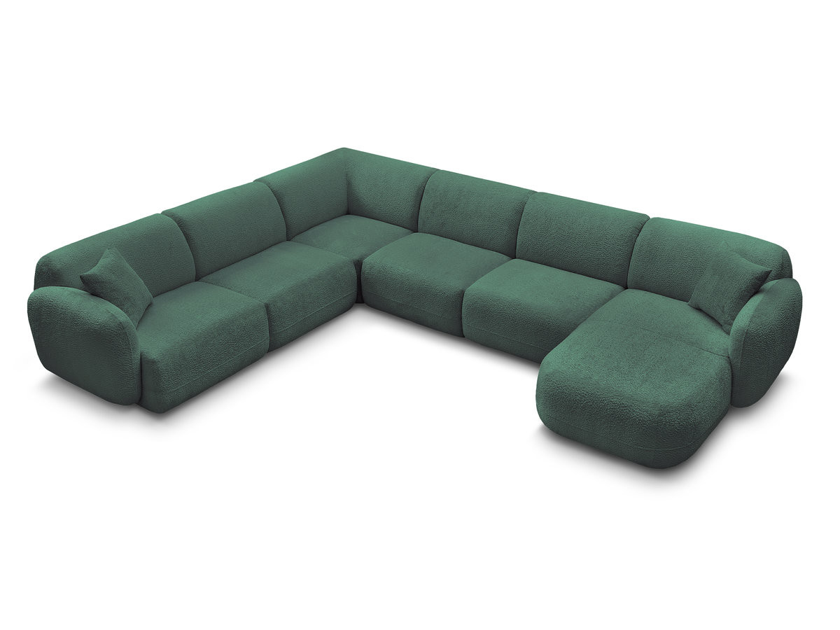 Canapé panoramique fixe modulable ANDA avec 1 mrdn, 3 chfs 1 place sans accoudoir, 1 chf 1 place avec accoudoir, 1 petit angle