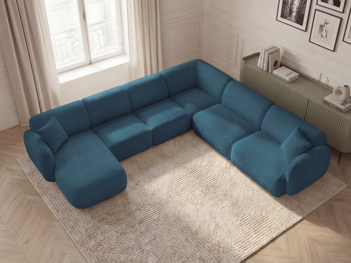 Canapé panoramique fixe modulable ANDA avec 1 mrdn, 3 chfs 1 place sans accoudoir, 1 chf 1 place avec accoudoir, 1 petit angle