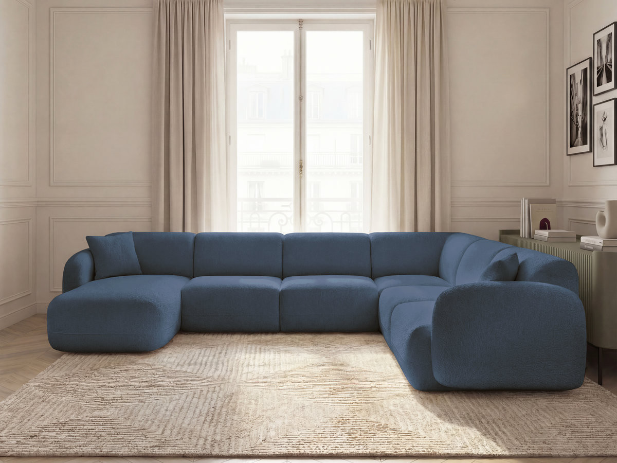 Canapé panoramique fixe modulable ANDA avec 1 mrdn, 3 chfs 1 place sans accoudoir, 1 chf 1 place avec accoudoir, 1 petit angle