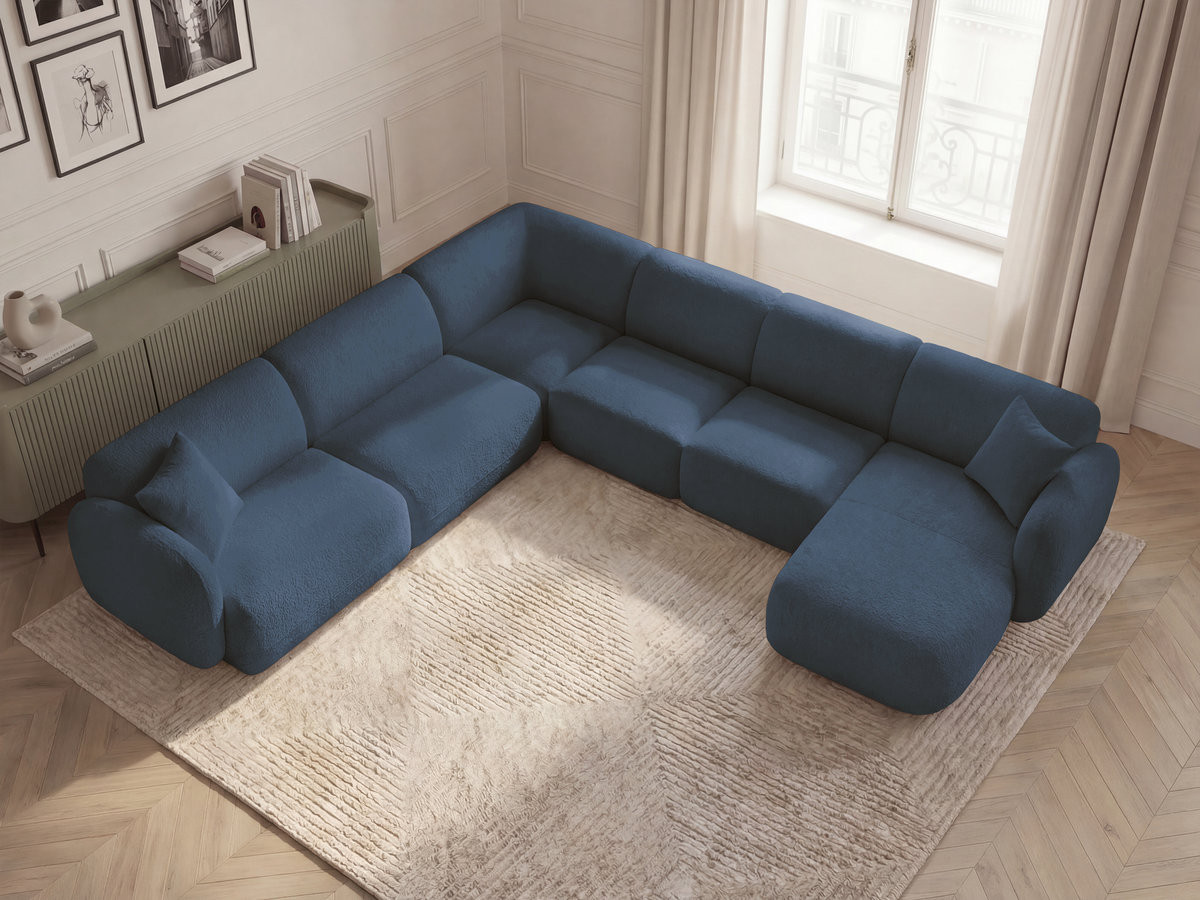 Canapé panoramique fixe modulable ANDA avec 1 mrdn, 3 chfs 1 place sans accoudoir, 1 chf 1 place avec accoudoir, 1 petit angle