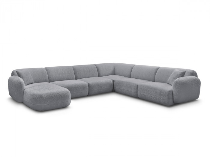 Canapé panoramique fixe modulable ANDA avec 1 mrdn, 3 chfs 1 place sans accoudoir, 1 chf 1 place avec accoudoir, 1 petit angle