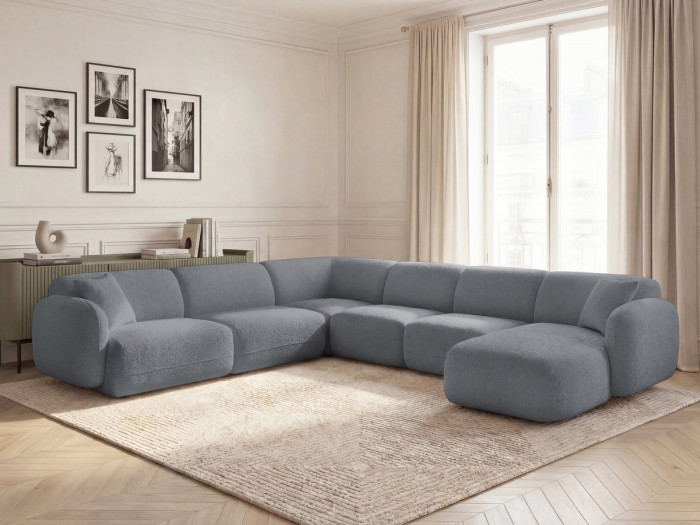 Canapé panoramique fixe modulable ANDA avec 1 méridienne, 2 chauffeuses et 1 petit angle