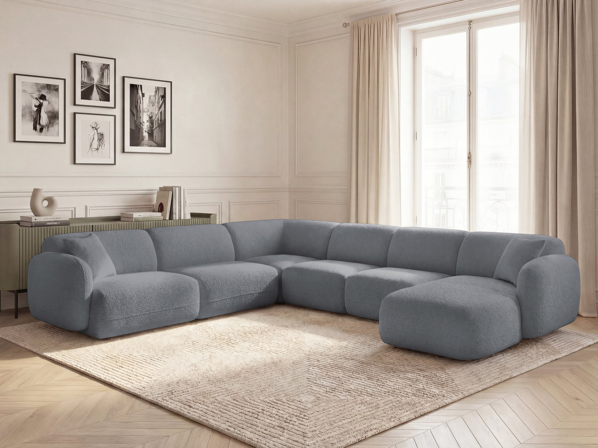 Canapé panoramique fixe modulable ANDA avec 1 méridienne, 2 chauffeuses et 1 petit angle