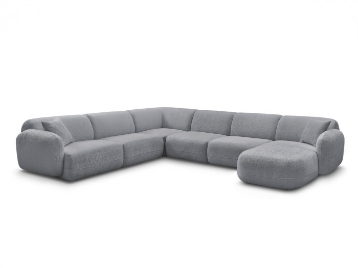 Canapé panoramique fixe modulable ANDA avec 1 mrdn, 3 chfs 1 place sans accoudoir, 1 chf 1 place avec accoudoir, 1 petit angle