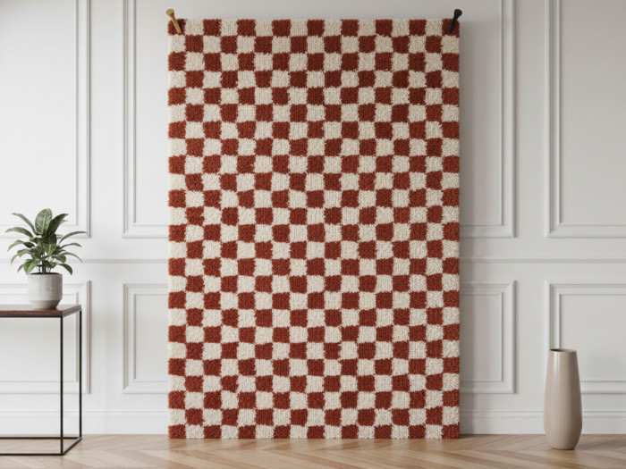 Tapis poils longs DAMIEN motifs damier