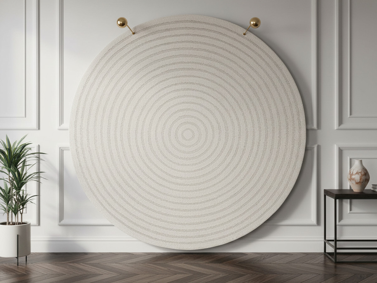 tapis rond poils ras ondelia motif géométrique de couleur crème
