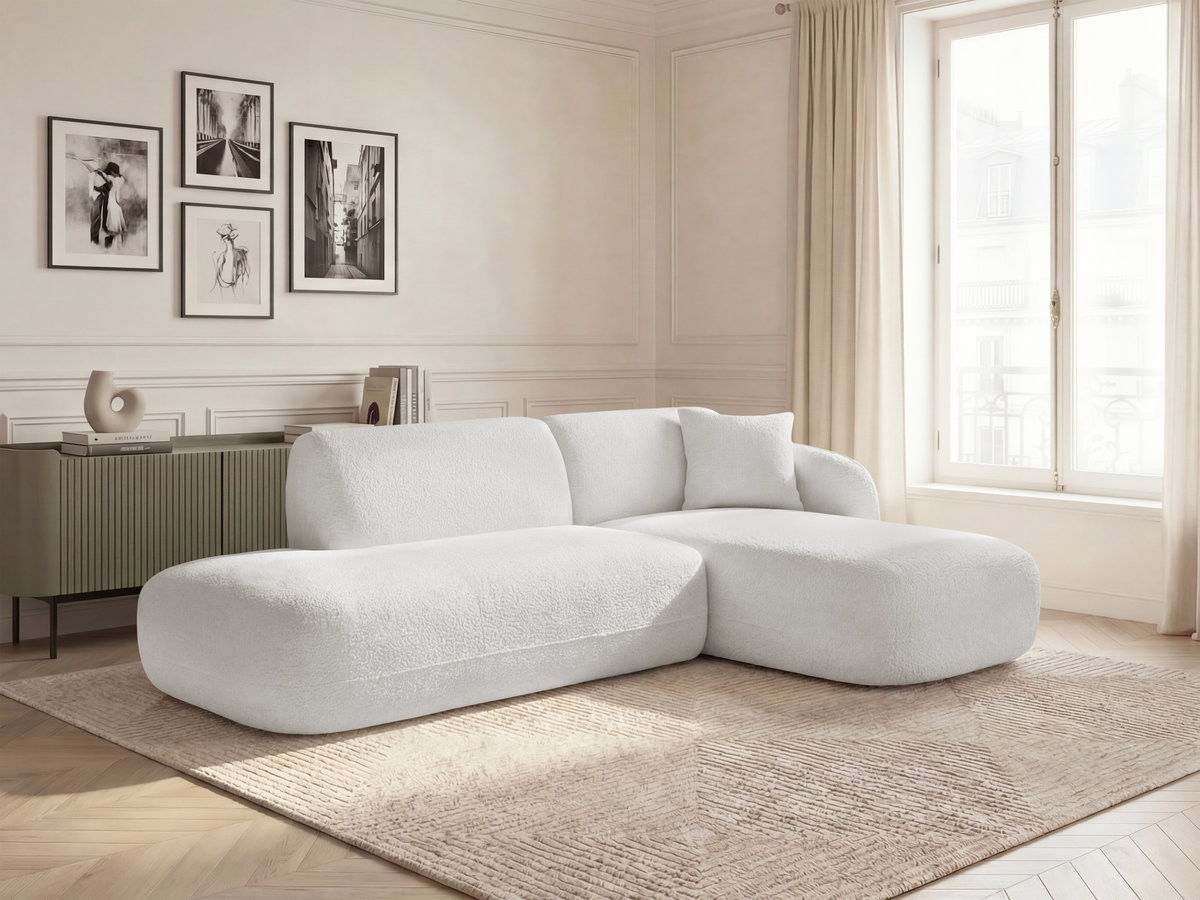 Canapé d'angle fixe modulable ANDA avec 1 méridienne et 1 chauffeuse bout de canapé blanc  angle droit BOBOCHIC 3 places