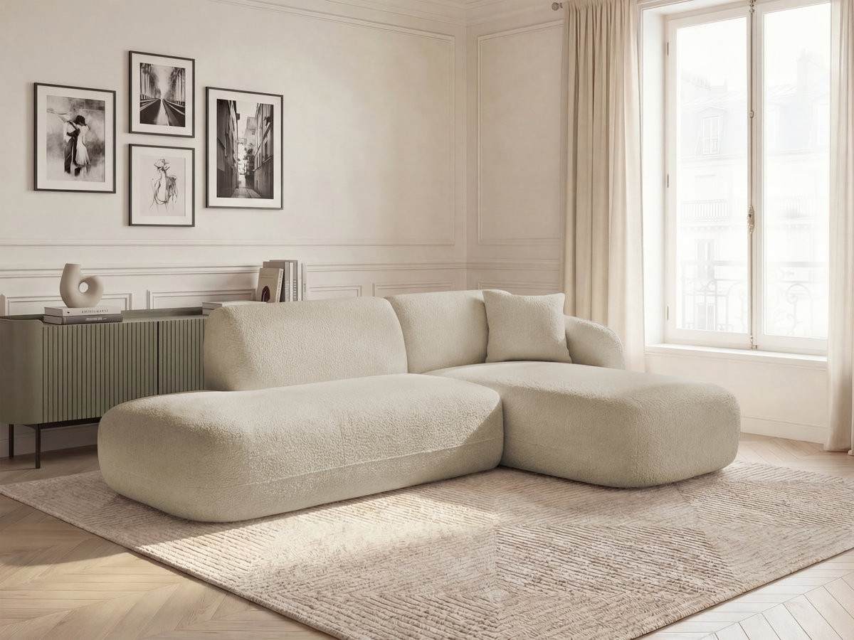 Canapé d'angle fixe modulable ANDA avec 1 méridienne et 1 chauffeuse bout de canapé beige  angle droit BOBOCHIC 3 places