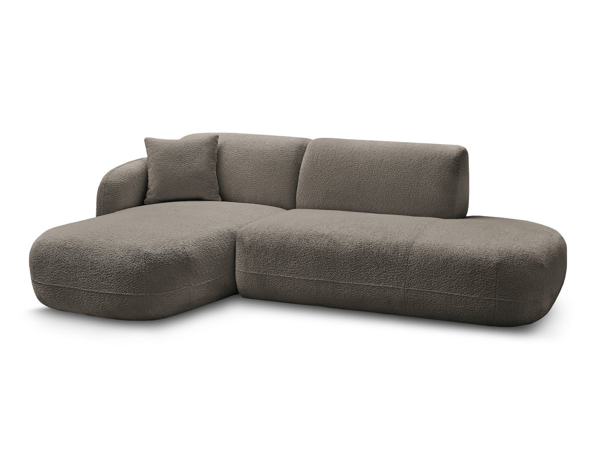 canapé d'angle fixe modulable anda avec 1 méridienne et 1 chauffeuse bout de canapé de couleur taupe