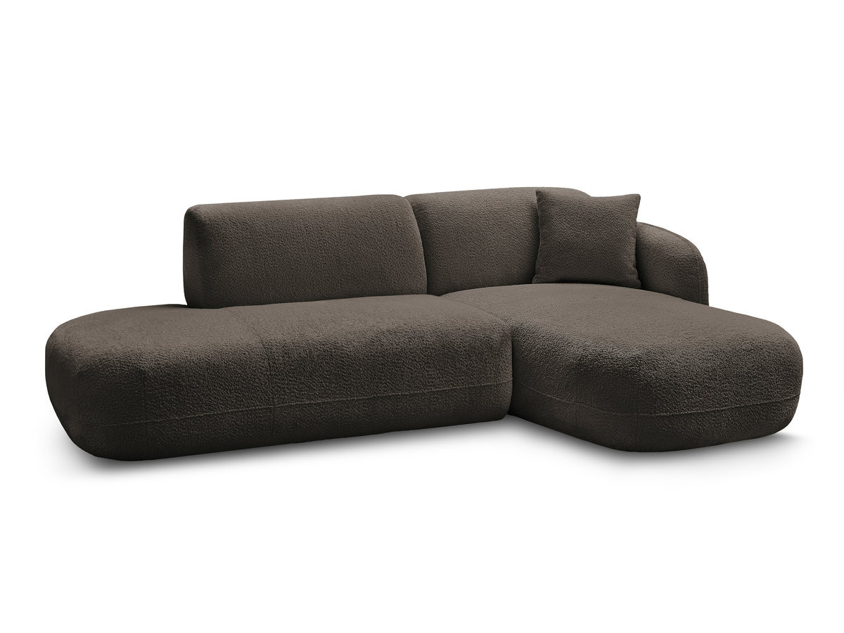 canapé d'angle fixe modulable anda avec 1 méridienne et 1 chauffeuse bout de canapé de couleur marron