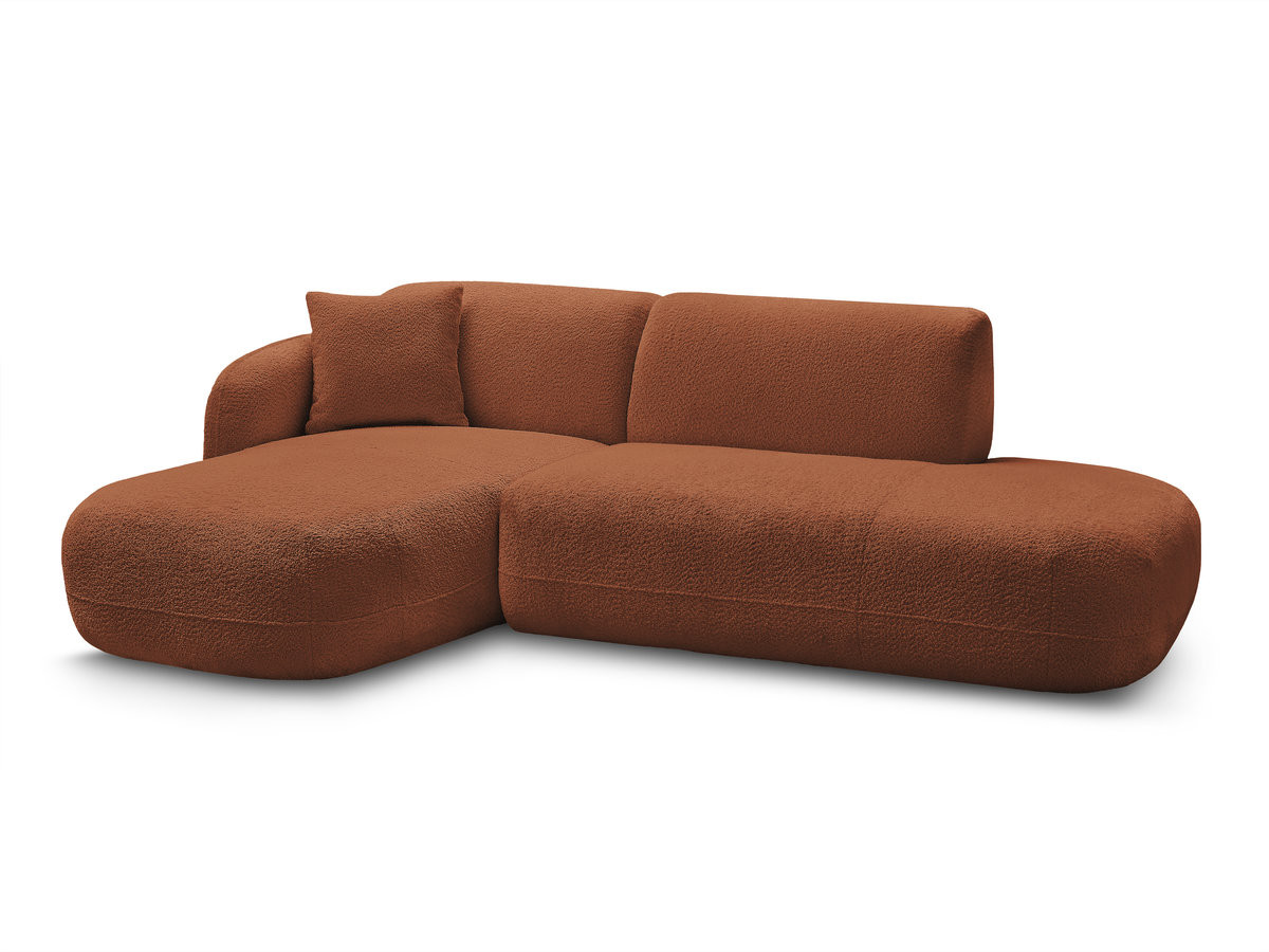 canapé d'angle fixe modulable anda avec 1 méridienne et 1 chauffeuse bout de canapé de couleur orange