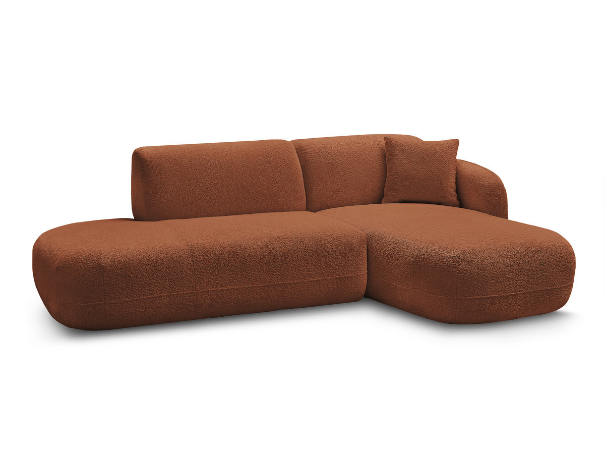 canapé d'angle fixe modulable anda avec 1 méridienne et 1 chauffeuse bout de canapé de couleur orange