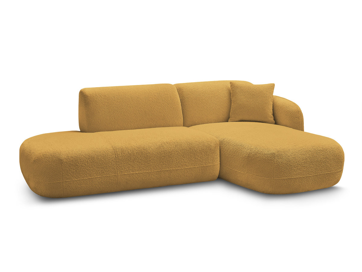 canapé d'angle fixe modulable anda avec 1 méridienne et 1 chauffeuse bout de canapé de couleur jaune