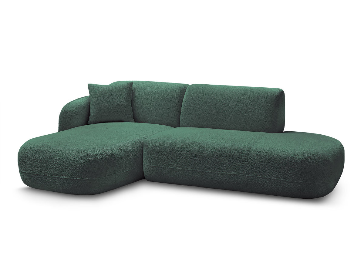 canapé d'angle fixe modulable anda avec 1 méridienne et 1 chauffeuse bout de canapé de couleur vert foncé