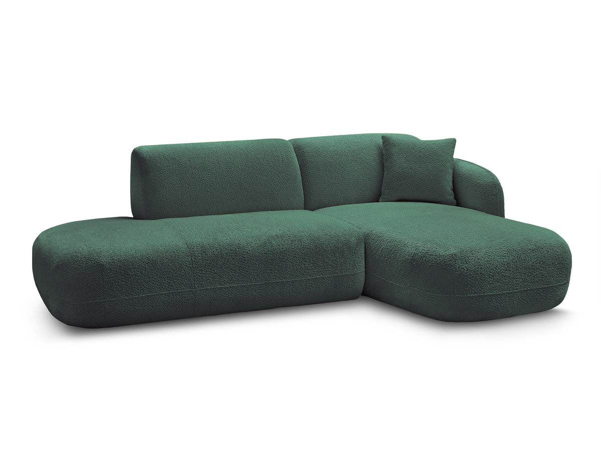 canapé d'angle fixe modulable anda avec 1 méridienne et 1 chauffeuse bout de canapé de couleur vert foncé