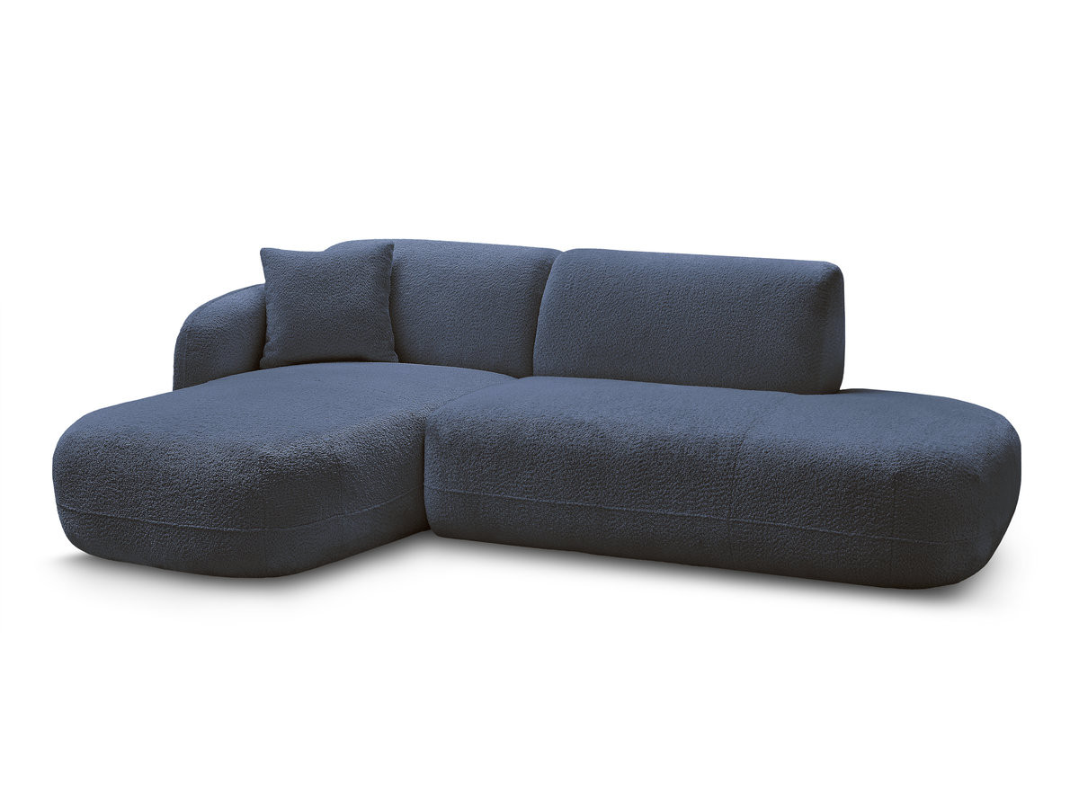 canapé d'angle fixe modulable anda avec 1 méridienne et 1 chauffeuse bout de canapé de couleur bleu foncé