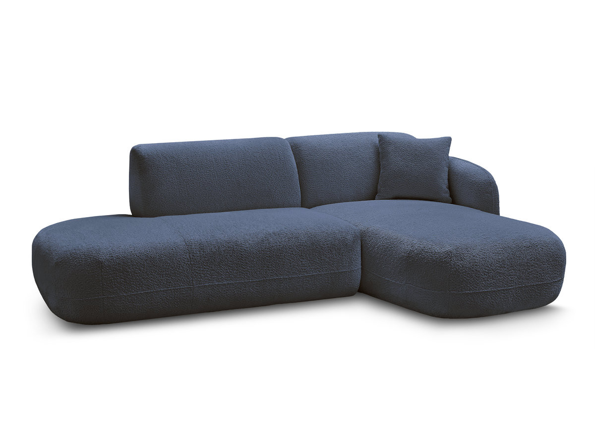 canapé d'angle fixe modulable anda avec 1 méridienne et 1 chauffeuse bout de canapé de couleur bleu foncé