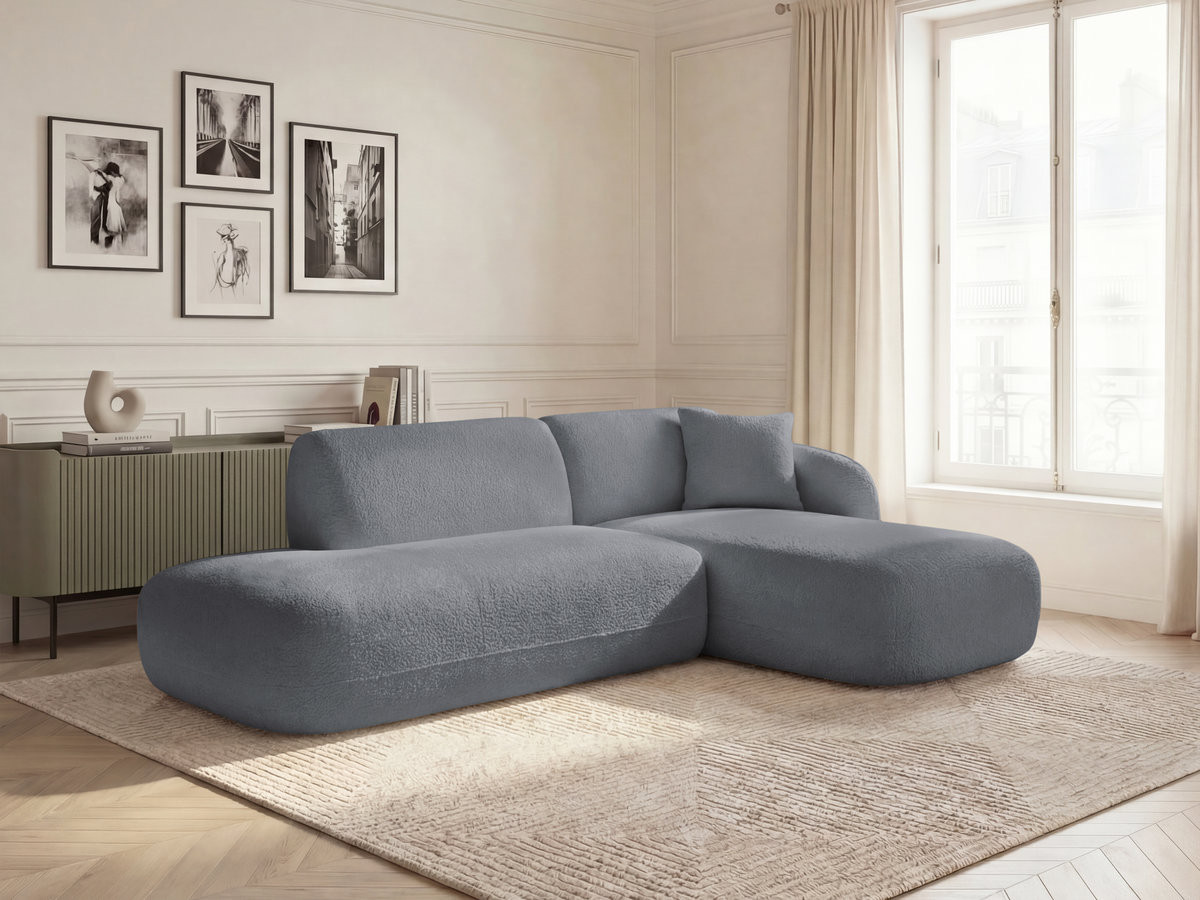 Canapé d'angle fixe modulable ANDA avec 1 méridienne et 1 chauffeuse bout de canapé gris  angle droit BOBOCHIC 3 places