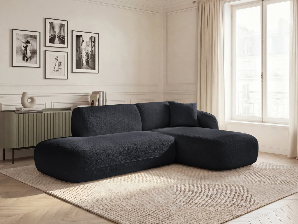 Canapé d'angle fixe modulable ANDA avec 1 méridienne et 1 chauffeuse bout de canapé noir  angle droit BOBOCHIC 3 places