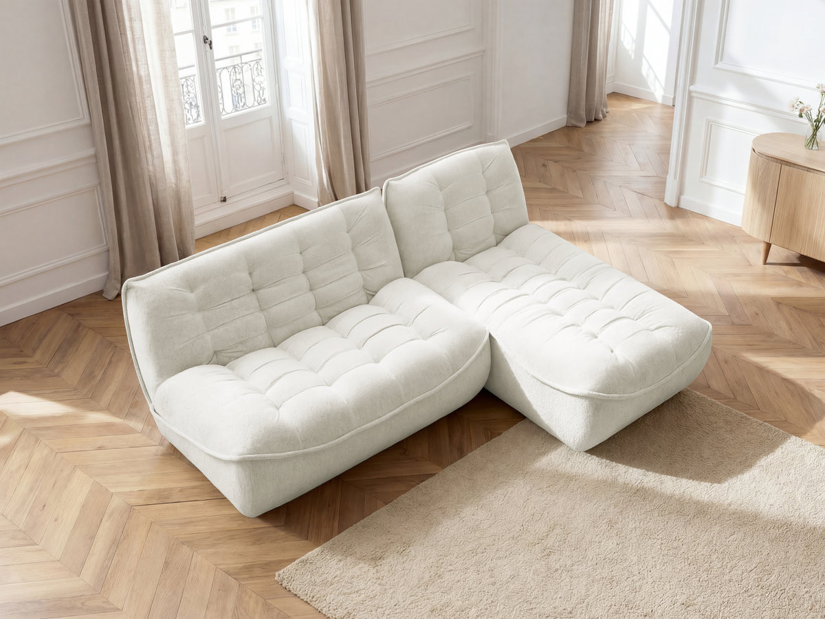 Canapé d'angle modulable SERENA chiné blanc — vue 5