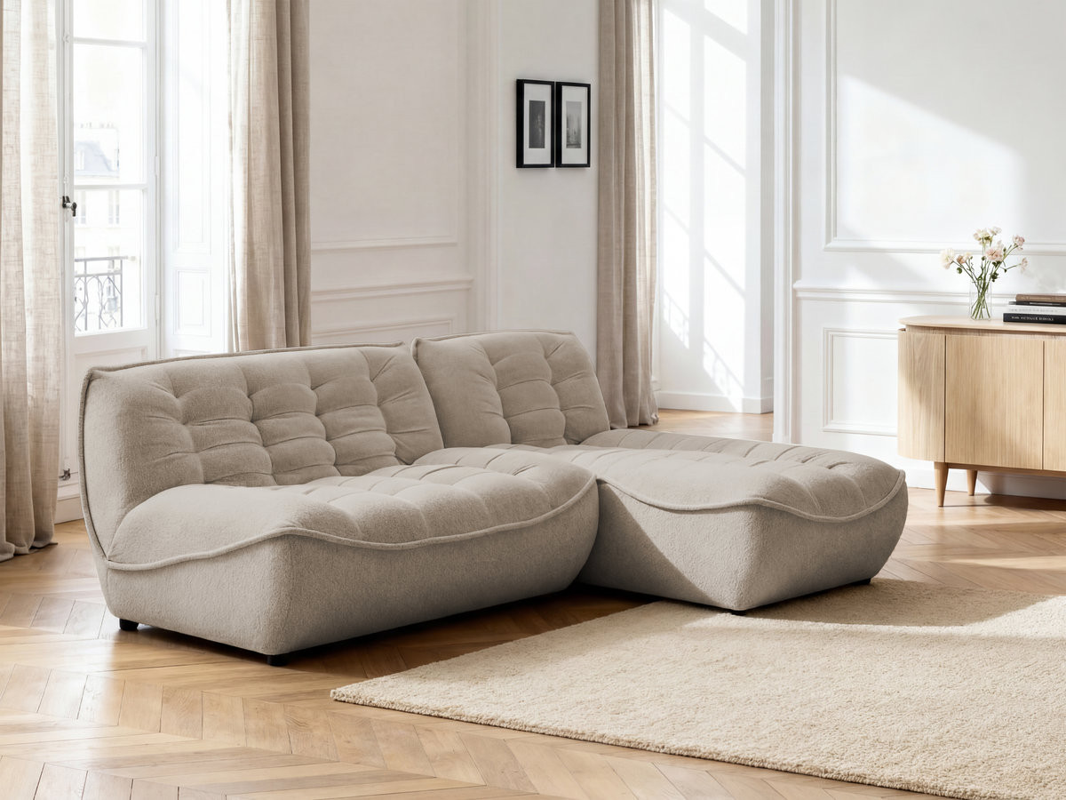 Canapé d'angle fixe modulable SERENA tissu chiné