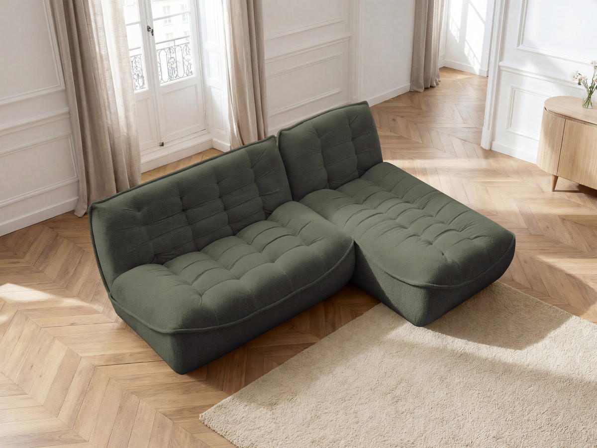 Canapé d'angle modulable SERENA chiné vert — vue 5