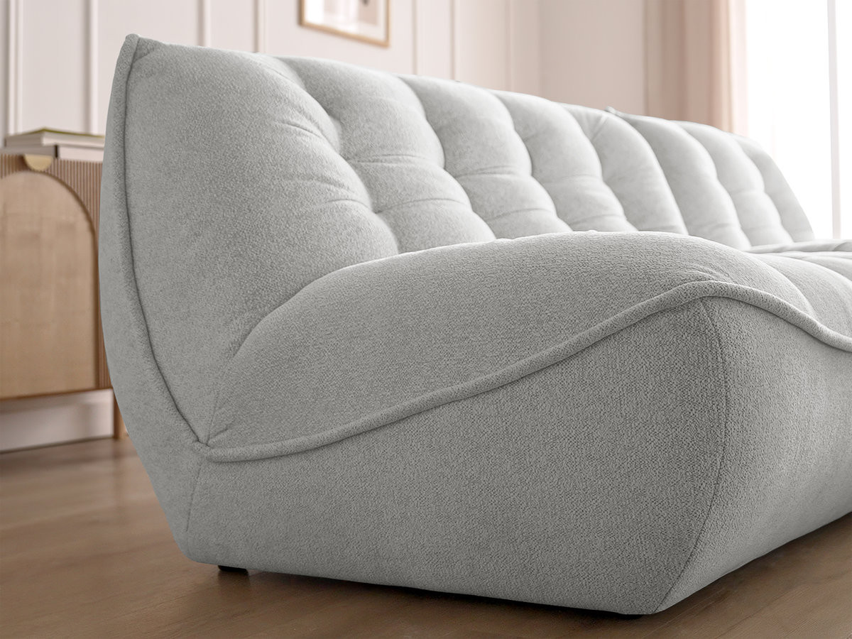 Canapé d'angle fixe modulable SERENA tissu chiné avec pouf