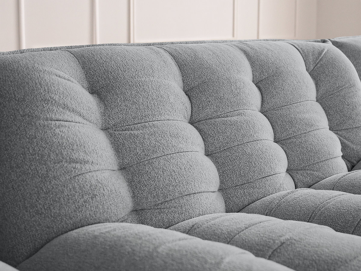 Canapé d'angle fixe modulable SERENA tissu chiné avec pouf