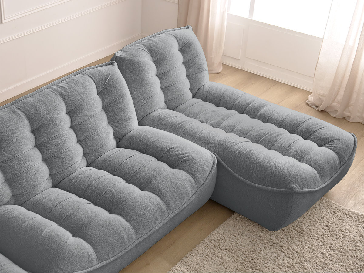 Canapé d'angle fixe modulable SERENA tissu chiné avec pouf
