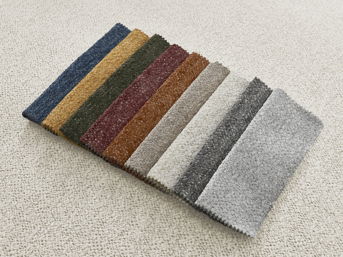 Canapé d'angle fixe modulable SERENA tissu chiné avec pouf