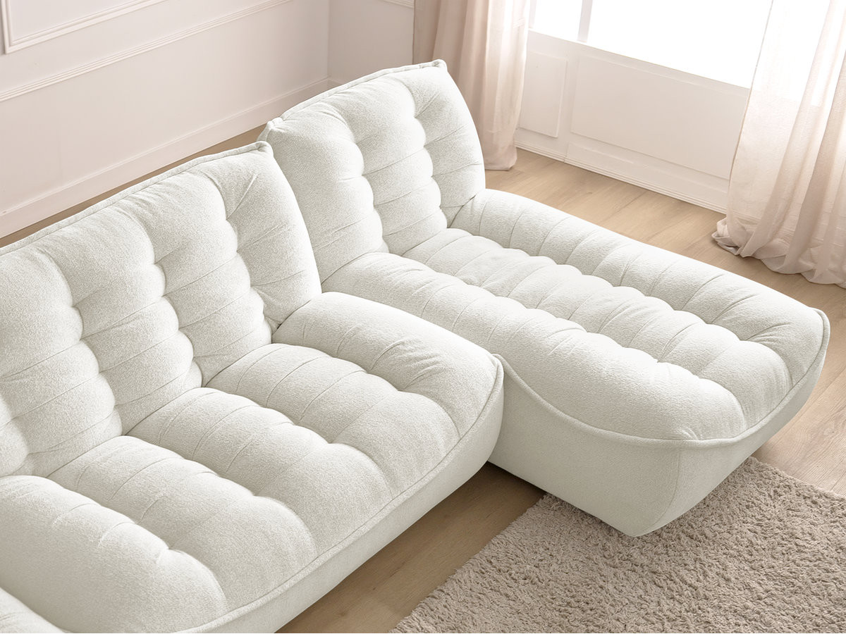 Canapé d'angle fixe modulable SERENA tissu chiné avec pouf