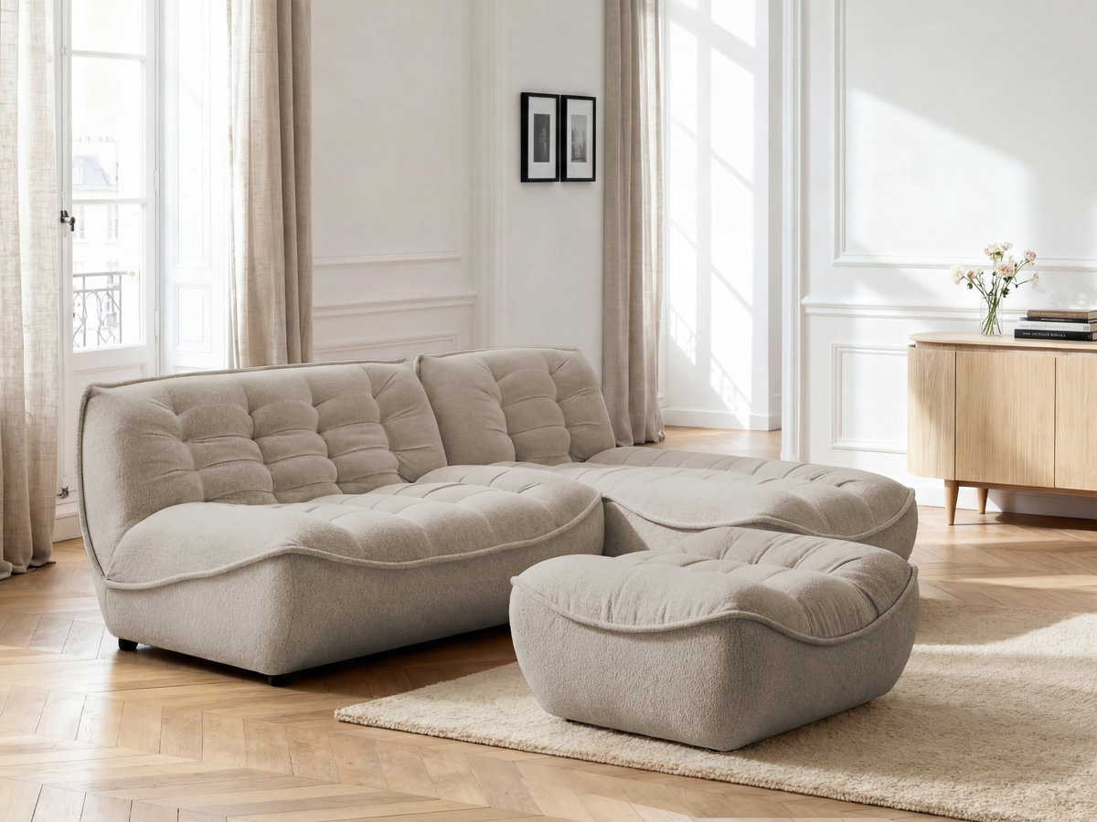Canapé d'angle modulable SERENA chiné avec pouf taupe
